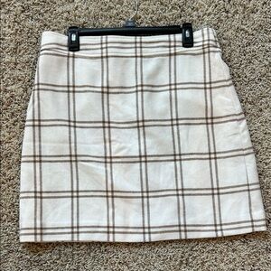 J. Crew Cream and Tan Plaid Wool Blend Mini Skirt - 12